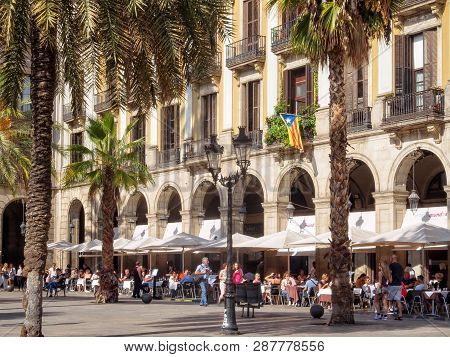 Royal Square (placa Reial) Is A Popular Meeting Place - Barcelona, Catalonia, Spain, 10 October 2014