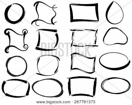 Set Of  Black  Empty Grunge Frames. Vector Illustration Of Brush Ink Design Elements On White Backgr