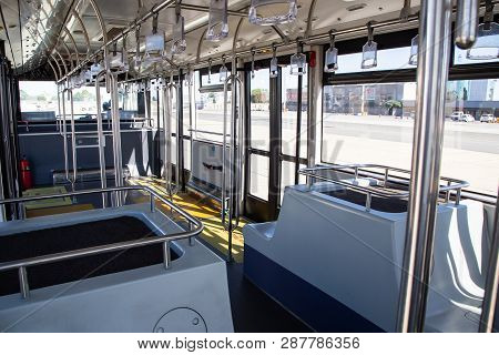Johannesburg, South Africa, 28th February - 2019: Interior View Of Airport Transfer Bus