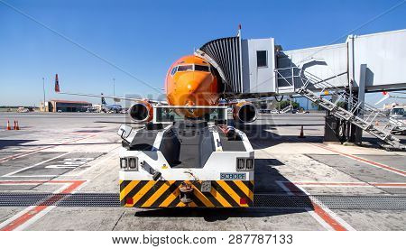 Johannesburg, South Africa, 28th February - 2019: Plane Waiting On Tarmac At International Airport
