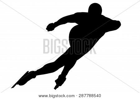 Speedskater Athlete Speed Skating Ice Arena Turn Black Silhouette