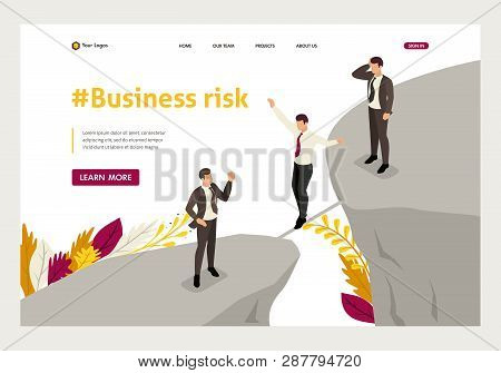 Isometric Fear And Overcoming Risks In Business. Website Template Landing Page.