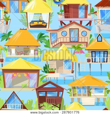 Villa Vector Facade Of House Building And Tropical Resort Hotel On Ocean Beach In Paradise Illustrat