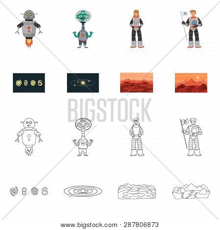Vector Illustration Of Astronomy And Technology  Icon. Set Of Astronomy And Sky Vector Icon For Stoc
