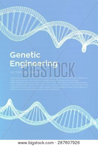 Dna Sequence. Wireframe Dna Molecules Structure Mesh. Dna Code Editable Template. Science And Techno