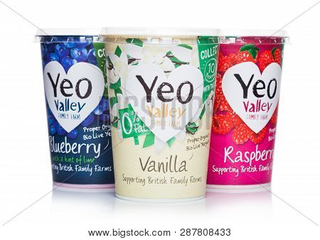 London, Uk - March 05, 2019: Yeo Valley Family Farm Proper Organic Bio Live Yogurt On White Backgrou