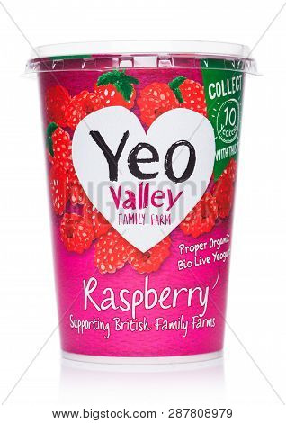 London, Uk - March 05, 2019: Yeo Valley Family Farm Proper Organic Bio Live Yogurt With Raspberry On