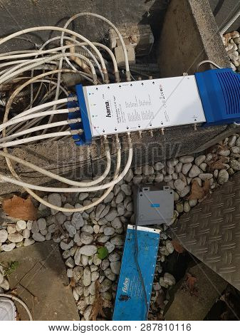 Heiligenhaus, Nrw, Germany - May 25, 2018
Satellite Distribution System Via A Satellite Multiswitch