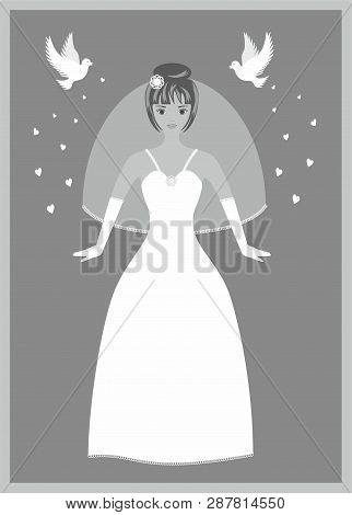 Vector Illustration In Grayscale, Dream And Dress To Weeding With Inspiration From Fairy Tale About 