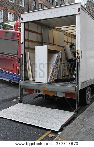 Moving Truck Rental With Lift Ramp Parket At Busy Street