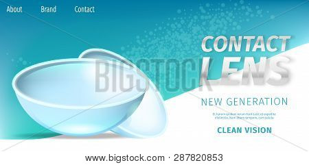 Close Up View Of New Generation Clean Vision Daily Contact Lenses On Gradient Background, Copy Space
