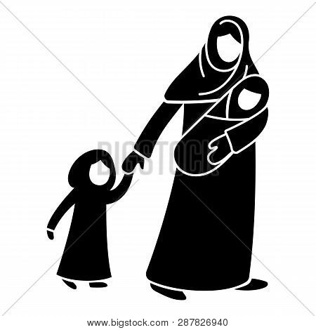 Refugee Mother Children Icon. Simple Illustration Of Refugee Mother Children Icon For Web Design Iso