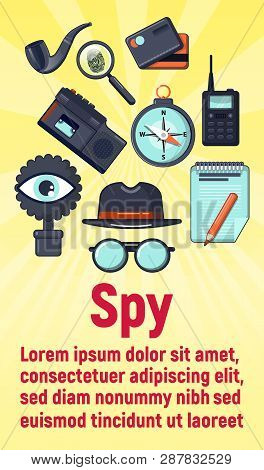 Spy Concept Banner. Cartoon Banner Of Spy Concept For Web, Giftcard And Postcard