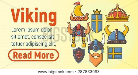 Viking Concept Banner. Cartoon Banner Of Viking Concept For Web, Giftcard And Postcard