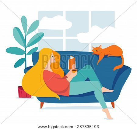 Hygge Illustration With A Womal Reading A