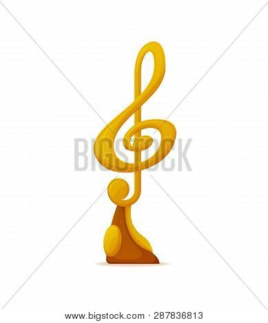Music Award Vector, Gold Note, Nomination Trophy Isolated Icon. Winners Musical Reward, Contestant F