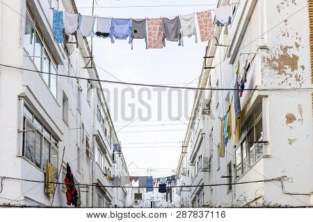 Boats and bridge over Guadiana river which is a border between Spain and Portugal, Ayamonte