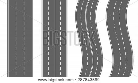 Set Of Roads And Highways Isolated On White Background. Roads And Road Bends Top View. Vector Stock