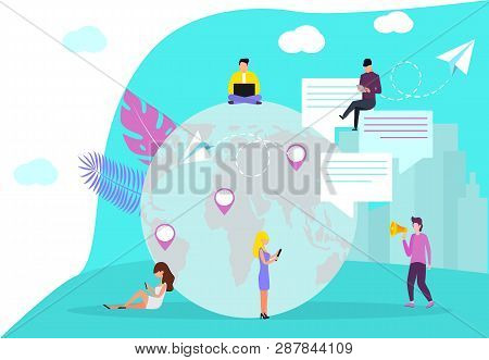 Globalisation Flat Vector, People Around The Globe Connection Concept. International Business Networ
