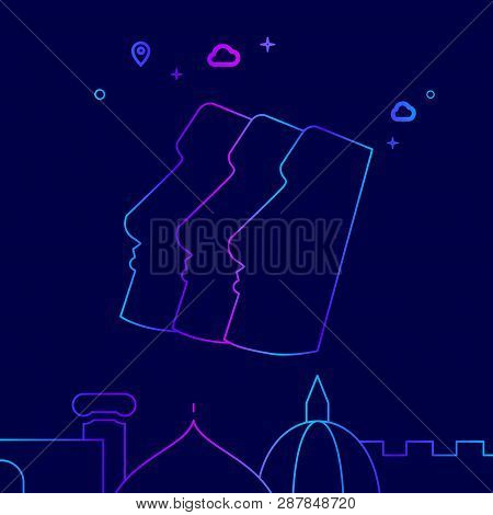 Moai, Easter Island Vector Line Illustration. Historical Landmarks Gradient Icon, Symbol, Pictogram,