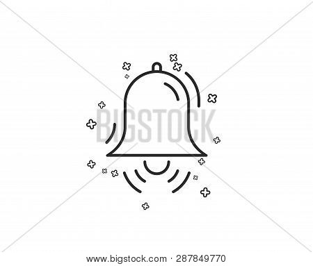 Clock Bell Line Icon. Alarm Sign. Geometric Shapes. Random Cross Elements. Linear Clock Bell Icon De