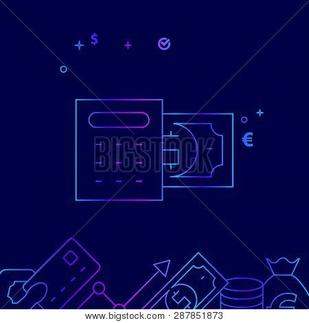 Budget, Money Calculator Vector Line Illustration. Money Related Gradient Icon, Symbol, Pictogram, S