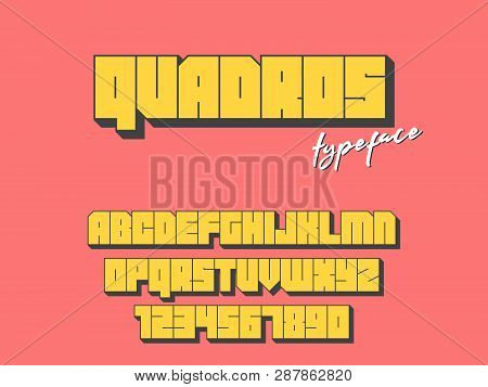 Vector Square Block Font. Latin Alphabet Letters And Numbers. 3d Font