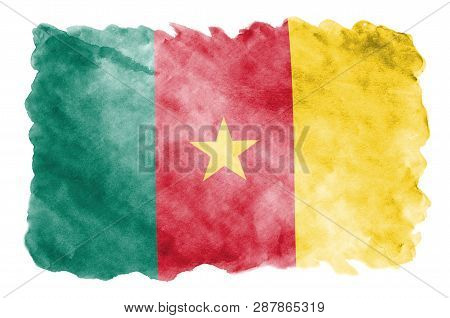 Cameroon Flag  Is Depicted In Liquid Watercolor Style Isolated On White Background
