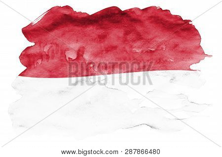 Indonesia Flag  Is Depicted In Liquid Watercolor Style Isolated On White Background