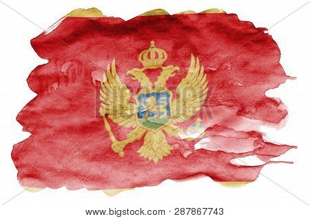 Montenegro Flag  Is Depicted In Liquid Watercolor Style Isolated On White Background