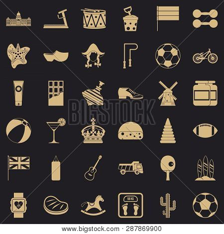 Flsg Icons Set. Simple Style Of 36 Flsg Vector Icons For Web For Any Design
