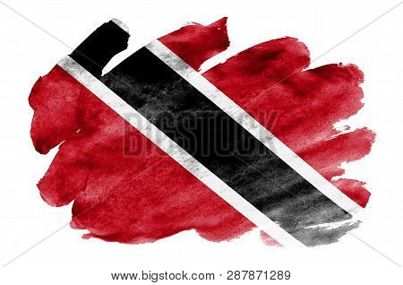Trinidad And Tobago Flag  Is Depicted In Liquid Watercolor Style Isolated On White Background