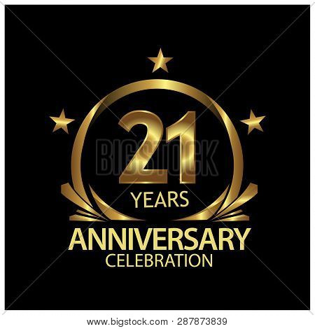 Twenty Oneyears Anniversary Golden. Anniversary Template Design For Web, Game ,creative Poster, Book