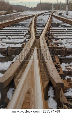 The Intersection Of Railway Tracks In The Form Of Arrows