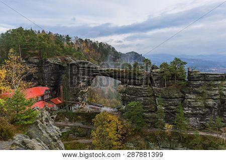 Pravcicka brana rock in Bohemian switzerland - Czech republic - travel and nature background