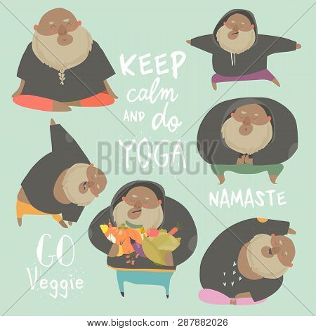 Funny Chubby Man Doing Yoga. Healthy Lifestyle