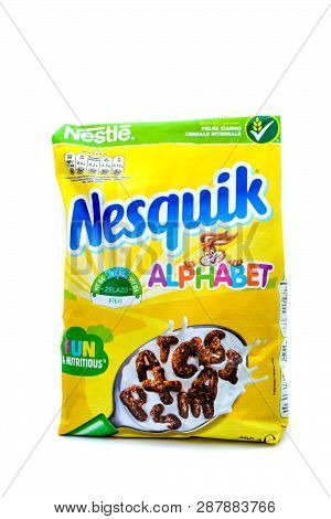 Kharkov, Ukraine - March 5, 2019: Photo Isolated On White Background - Nestle Nesquik Breakfast Cere