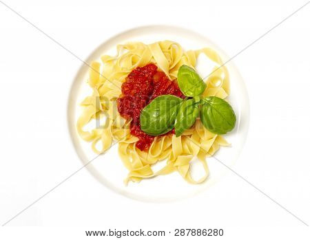 Overview Of Italian Tagliatella Pasta With Tomato Sauce