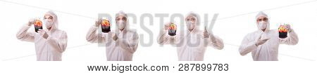Epidemiologist with blood sample isolated on white background