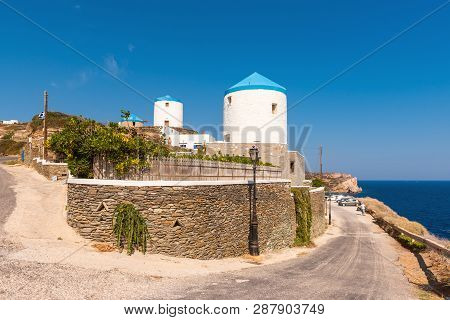 Traditional Greek Windmills In Kastro Village In Sifnos, Cyclades, Greece