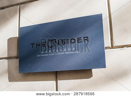 Barcelona, Spain - Oct 14, 2017: Entrance Plaque At The Onsider Luxury Apartments In Barcelona. The 