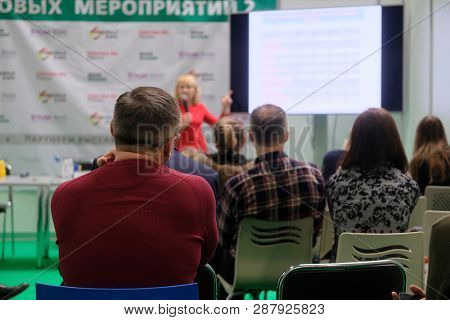 Moscow, Russia - March, 2, 2019: image of people sitting at a conference