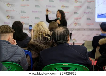 Moscow, Russia - March, 2, 2019: image of people sitting at a conference