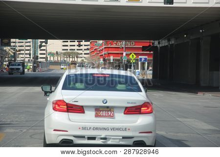 2/25/2017 Las Vegas, Nevada: Self Driving or Driver less Car carries people to various locations. 