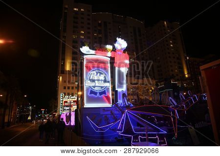 2/25/2019 Las Vegas, Nevada: Freemont Street Experience, including Neon Signs, Casinos, Zip Lines, Gambling, Slot Machines, Card Games, Tourist, Entertainers, and more. Las Vegas Nevada Night Life. 