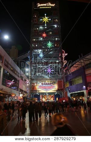 2/25/2019 Las Vegas, Nevada: Freemont Street Experience, including Neon Signs, Casinos, Zip Lines, Gambling, Slot Machines, Card Games, Tourist, Entertainers, and more. Las Vegas Nevada Night Life. 