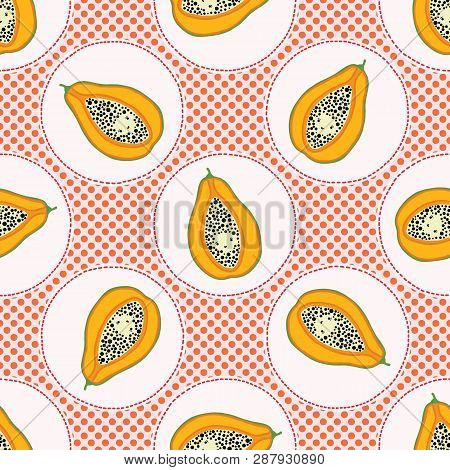 Cute Papaja Polka Dot Vector Illustration. Seamless Repeating Pattern.