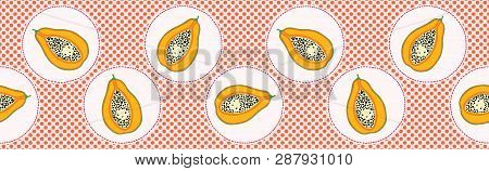 Cute Papaja Polka Dot Vector Illustration. Seamless Repeating Border Pattern.