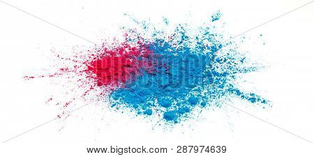 Abstract colorful Happy Holi background. Color vibrant powder isolated on white. Dust colored splash texture.