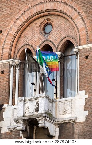 Ferrara, Italy - June 10, 2017: Palazzo Municipale (town Hall) In  Ferrara Emilia-romagna Italy